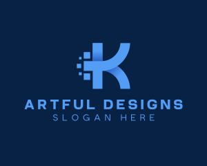 3D Pixel Digital Letter K logo design