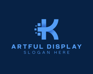 3D Pixel Digital Letter K logo design