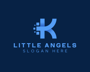 3D Pixel Digital Letter K logo design