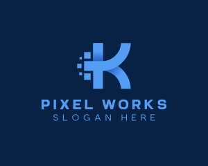 Pixel - 3D Pixel Digital Letter K logo design