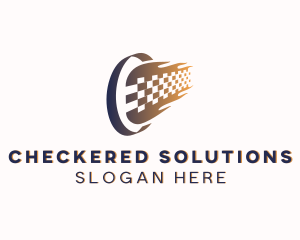 Checkered - Wheel Racing Flag logo design