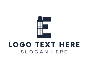 Blue - Minimalist Letter E Tower logo design