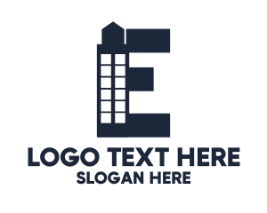 Blue Tower - Minimalist Letter E Tower logo design
