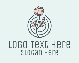 Peony - Pink Flower Badge logo design