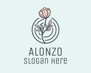 Pink Flower Badge logo design