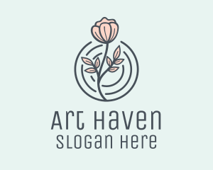 Pink Flower Badge logo design