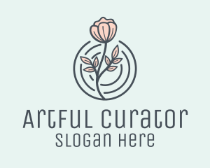 Pink Flower Badge logo design