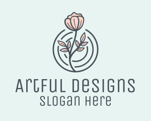 Pink Flower Badge logo design