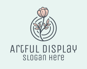 Pink Flower Badge logo design