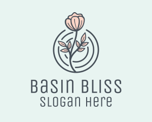 Pink Flower Badge logo design