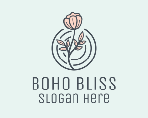 Pink Flower Badge logo design