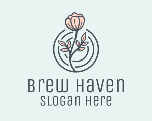 Pink Flower Badge logo design