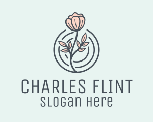 Pink Flower Badge logo design