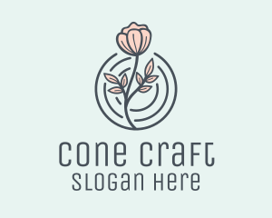 Pink Flower Badge logo design