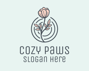 Pink Flower Badge logo design