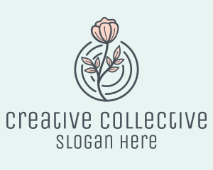 Pink Flower Badge logo design