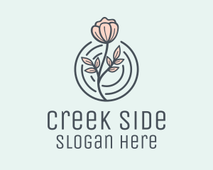 Pink Flower Badge logo design