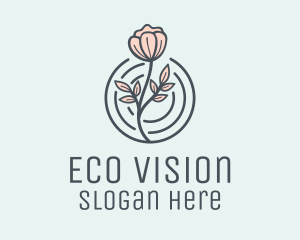 Pink Flower Badge logo design