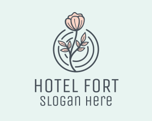 Pink Flower Badge logo design