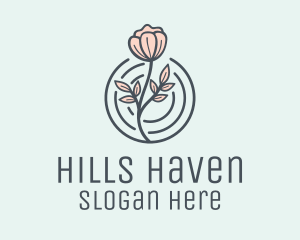 Pink Flower Badge logo design