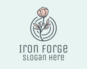 Pink Flower Badge logo design