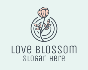 Romance - Pink Flower Badge logo design