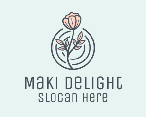 Pink Flower Badge logo design