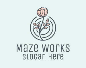 Pink Flower Badge logo design