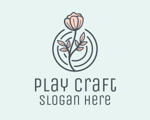 Pink Flower Badge logo design