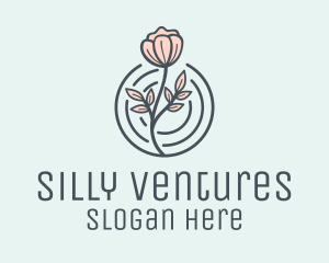 Pink Flower Badge logo design