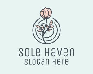 Pink Flower Badge logo design