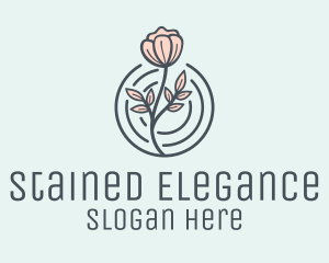 Pink Flower Badge logo design