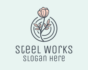 Pink Flower Badge logo design