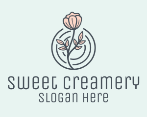 Pink Flower Badge logo design