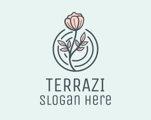 Pink Flower Badge logo design