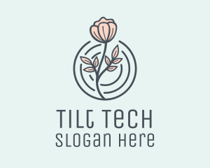 Pink Flower Badge logo design