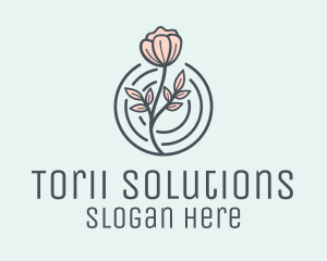 Pink Flower Badge logo design