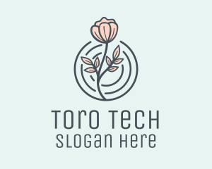 Pink Flower Badge logo design