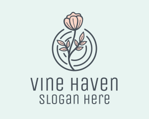 Pink Flower Badge logo design