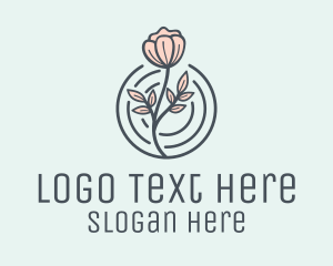 Pink - Pink Flower Badge logo design
