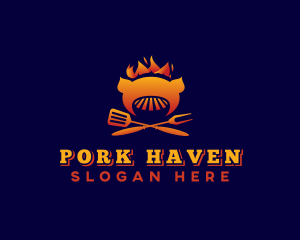 Flaming Pork Barbecue logo design