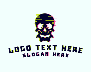 Techno - Glitch Gamer Skull logo design