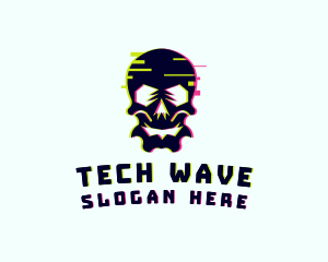 Techno - Glitch Gamer Skull logo design