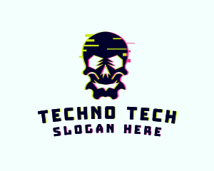 Techno - Glitch Gamer Skull logo design