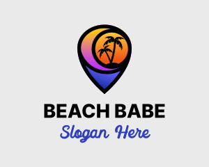 Sunset Beach Location Pin logo design