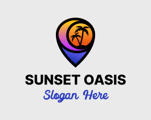 Sunset Beach Location Pin logo design