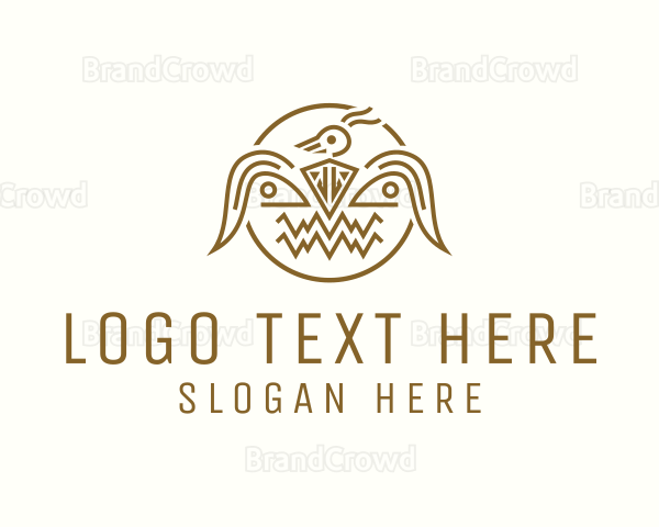 Golden Aztec Bird Badge Logo