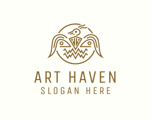 Museum - Golden Aztec Bird Badge logo design