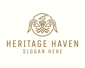 History - Golden Aztec Bird Badge logo design