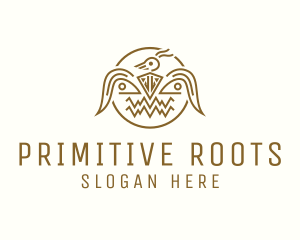 Primitive - Golden Aztec Bird Badge logo design